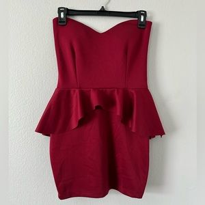 Burgundy tight tube body dress short strapless